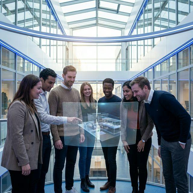 University students collaborating on technology projects